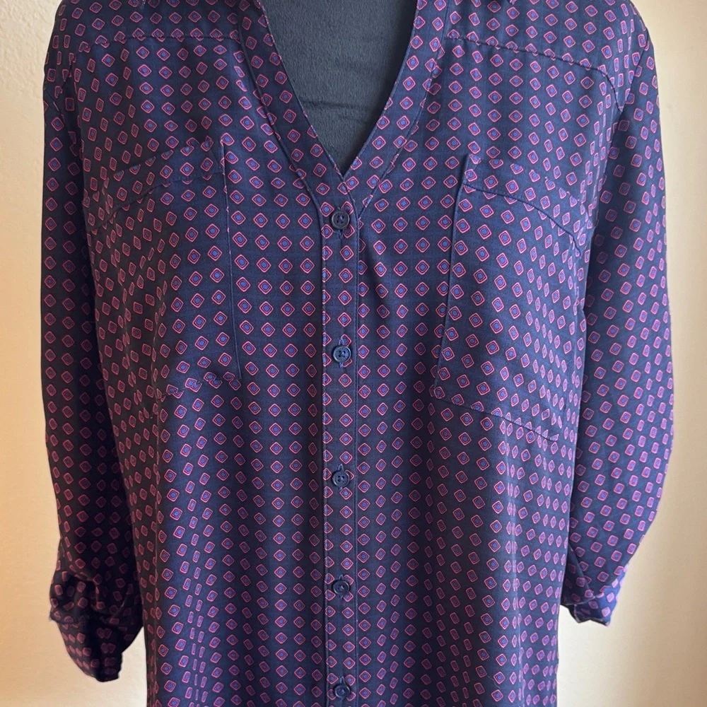 Express Blue and Red Button Down Shirt - Picture 4 of 5